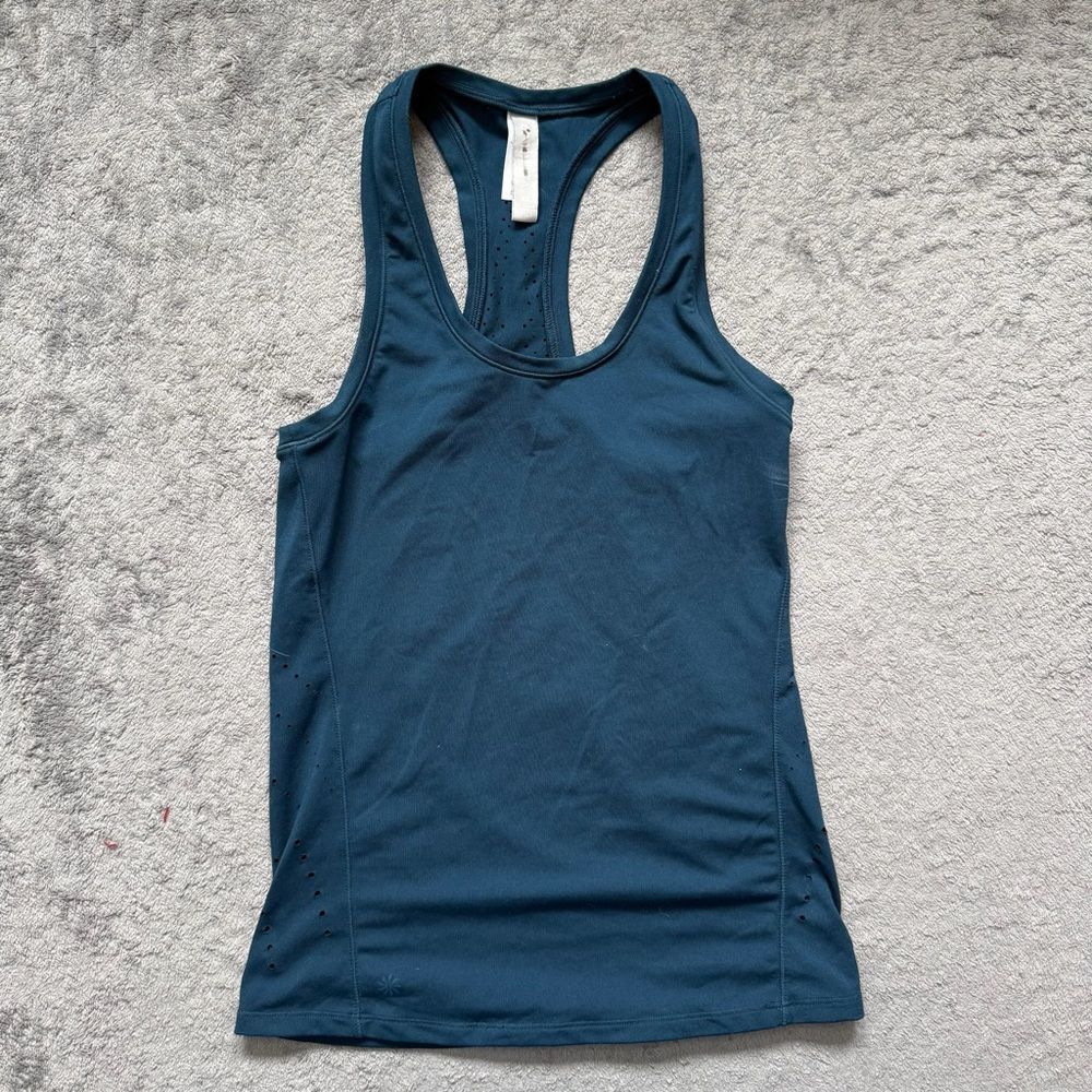 Athleta Shanti Laser Cut Dot Racerback Tank Teal Green Workout Running Yoga